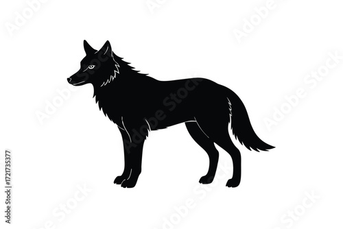 Black silhouette of a wolf standing profile animal