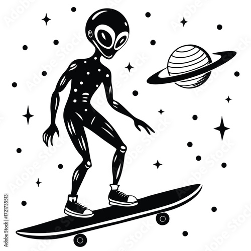 vector illustration of a Alien with skateboarder