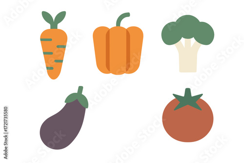 Colorful collection of fresh healthy organic vegetables including carrot bell pepper broccoli eggplant and tomato for healthy eating