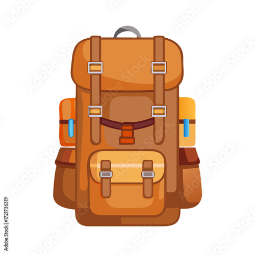 Brown Hiking Backpack with Straps Colored Icon