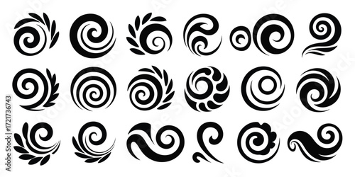 Swirls and Spirals Collection,  Ornamental Silhouette Flourishes for Graphic Design, Decorative Logos, Tattoo Art, Wedding Invitations, Posters, Branding, and Elegant Artistic Projects