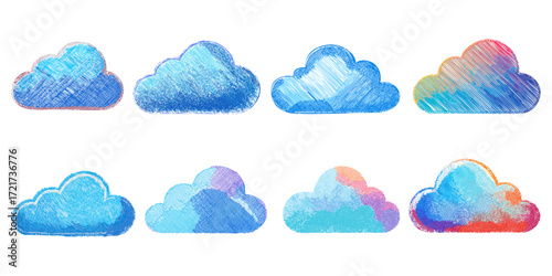 Collection of hand drawn clouds. Vector illustration. 