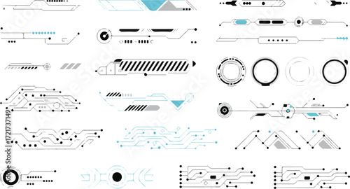 Tech Interface Elements HUD Circuit Futuristic Display on Transparent Background