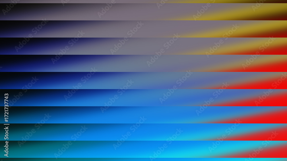 Obraz premium Abstract horizontal lines transition from cool blues to vibrant reds and yellows in a digital art pattern