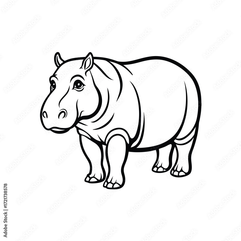 Fototapeta premium Hippopotamus Line Art Drawing animal mammal