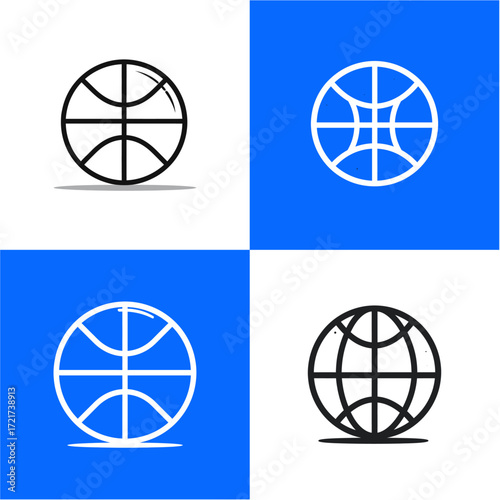 Collection of stylized basketball and globe icons in different designs.