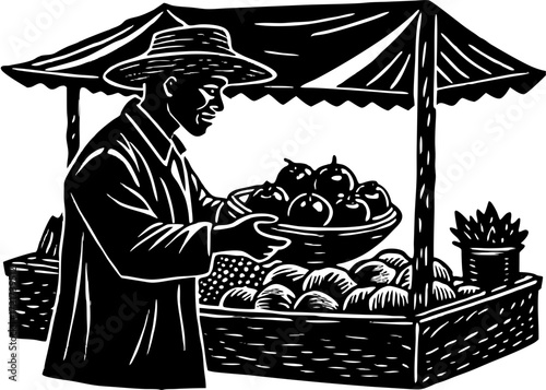 Man Selling Fruits Silhouette, Traditional Bazaar Market SVG, PNG
