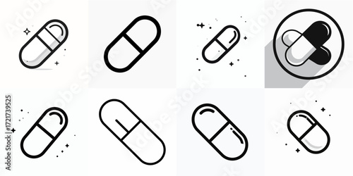 Collection of various capsule shapes and designs.
