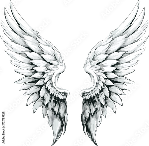 Vector art of detailed angel wings illustration, , symbolizing freedom