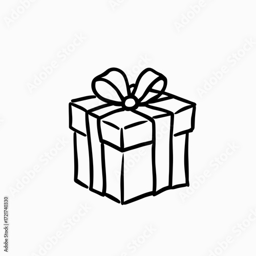 Simple black and white gift box illustration with ribbon design  
