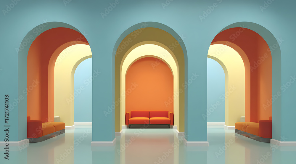 Fototapeta premium Arched Art Space and Orange Sofa