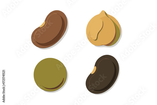 Various healthy legumes and seeds including beans, chickpeas, and lentils in a modern paper cut style