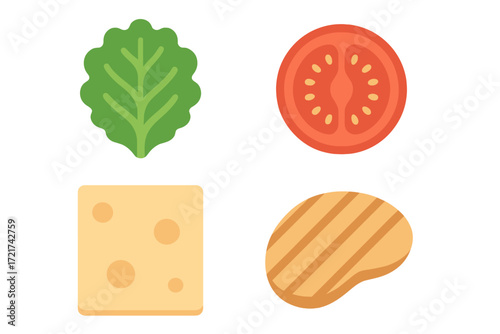 Essential fresh salad ingredients including crisp lettuce, ripe tomato, savory cheese, and grilled meat for healthy cooking