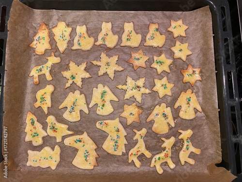 Homemade butter cookies on a baking sheet