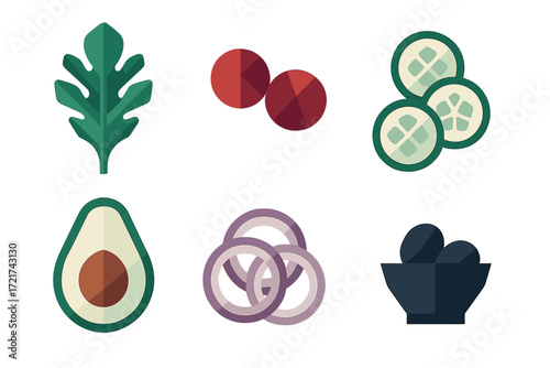 Collection of fresh salad ingredients including healthy vegetables, fruits, and toppings for a balanced diet