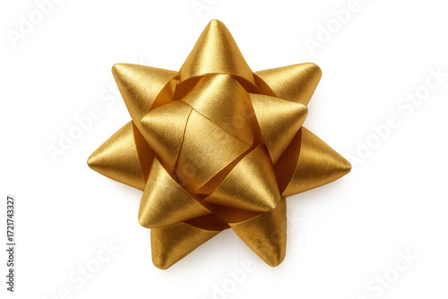 Golden gift bow celebrating holidays and special events, decorative ribbon for presents on transparent background