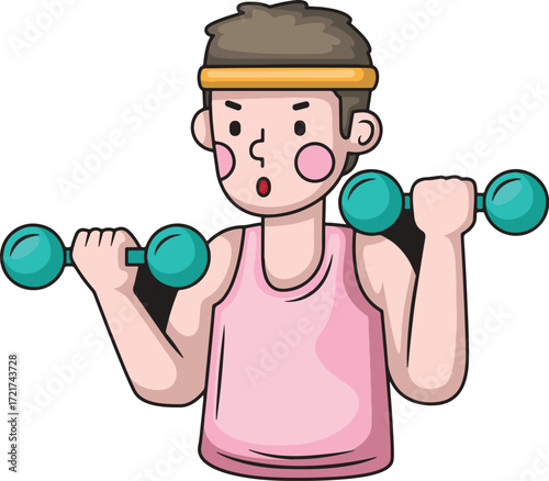 Cartoon person lifting dumbbells