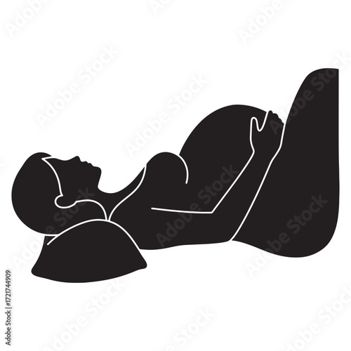 Stylized Silhouette Illustration of a Pregnant Woman Lying Down