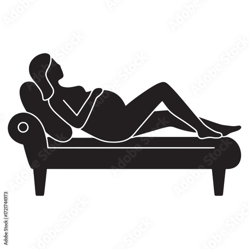 Pregnant Woman Reclining on a Chaise Lounge - Silhouette Illustration