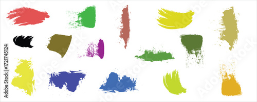 Artistic Grunge Brush Stroke Vector Set with Colorful Abstract Paint Smears for Textured Background Design
