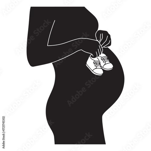 Expecting Mother Silhouette with Baby Shoes A Symbol of New Life and Parenthood