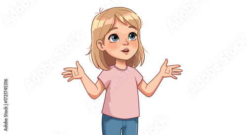 Happy Young Girl with Blonde Hair Looking Up in Surprise Expression Isolated on Transparent Background