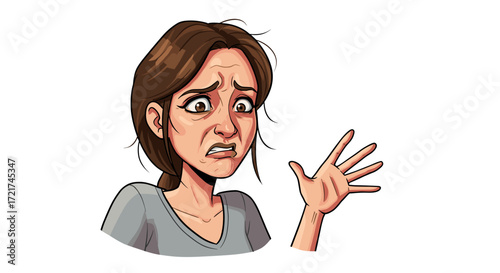 Anxious Woman Expressing Disgust and Fear with Wrinkled Nose and Wide Eyes Isolated on Transparent Background