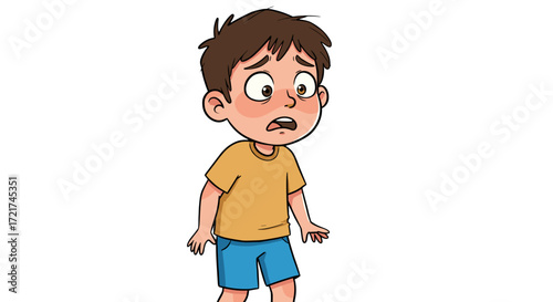 Young Boy Expressing Fear and Anxiety Through Facial Expressions and Body Language Isolated on Transparent Background