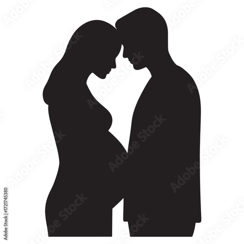 Silhouette of a pregnant woman walking with arms outstretched, symbolizing anticipation and preparation for motherhood