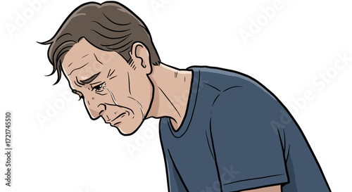 Elderly Man Crying Tears of Sadness and Grief Isolated on Transparent Background