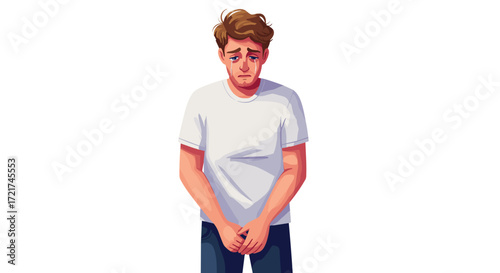 Young Man Crying Sad Emotion Overwhelmed Feeling of Distress and Loneliness Isolated on Transparent Background