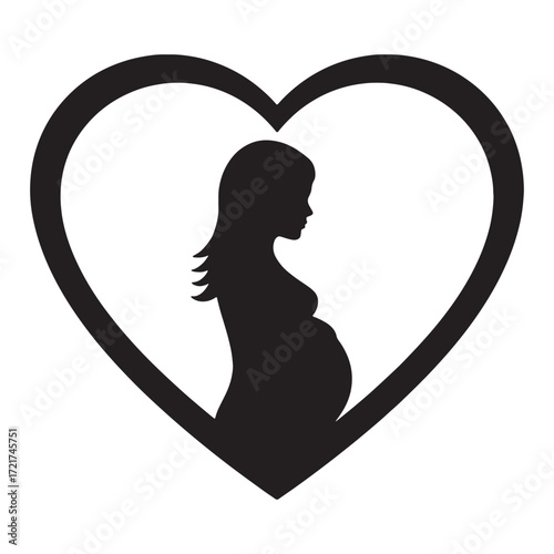 Silhouette of a pregnant woman within a heart shape, symbolizing love and maternity