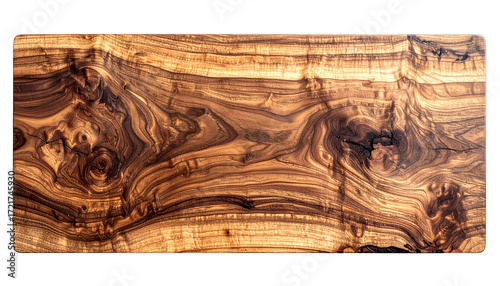 Close-up view of a richly textured wooden slab.  Natural wood grain patterns, dark and light tones.  Intricate swirls and knots