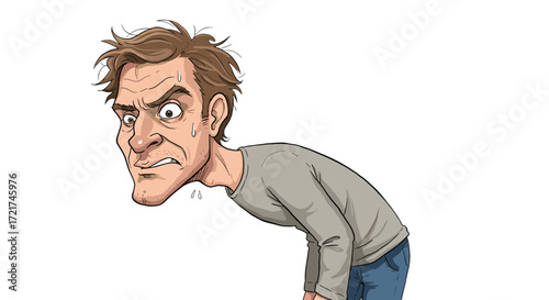 Stressed Man Sweating Freaking Out In Crisis Moment Isolated On Transparent Background