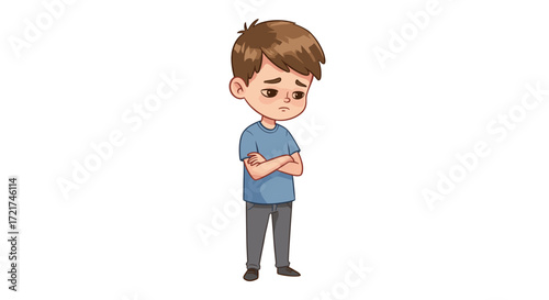 Sad Little Boy Arms Crossed Expressing Disappointment Isolated on Transparent Background