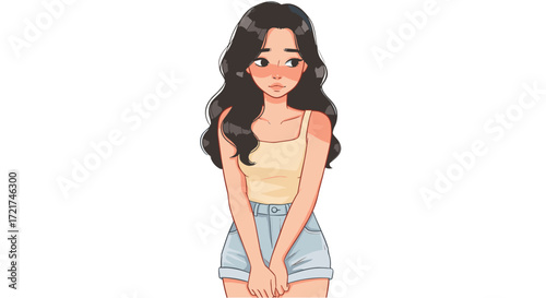 Shy Young Woman Feeling Awkward and Blushing with Cute Expression Isolated on Transparent Background