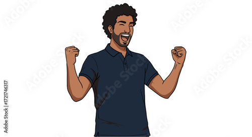 Joyful Man Celebrating Success Triumph Excitement Victory Isolated on Transparent Background
