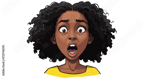 Young Black Woman Expressing Shock and Fear Emotion Isolated on Transparent Background
