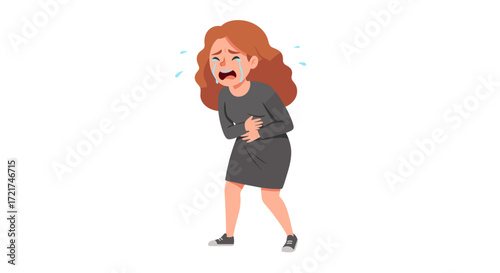 Young Woman Crying Painfully Holding Stomach Isolated Transparent Background Sadness Emotion Illustration
