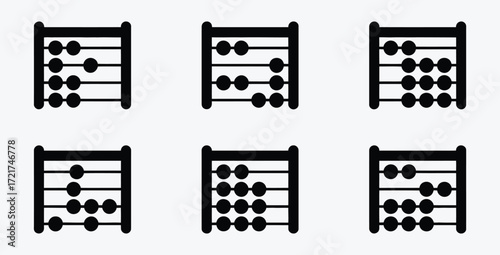 Illustration of Six Abacuses with Different Bead Configurations for Calculation