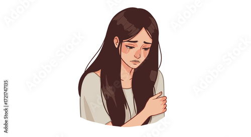 Beautiful Sad Woman Crying Emotionally Isolated on Transparent Background