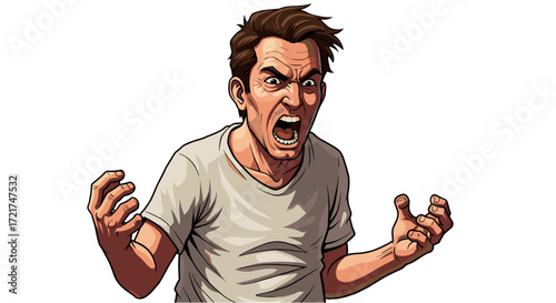 Frustrated Man Shouting Angry Expression Intense Emotion Outburst Isolated on Transparent Background