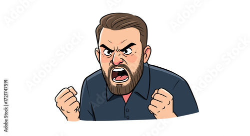 Furious Man Shouting Aggressively with Clenched Fists Isolated on Transparent Background Expressing Anger Frustration Rage