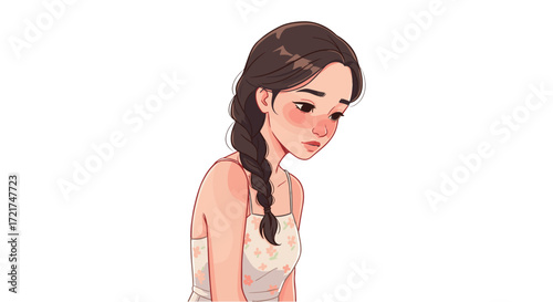 Young Woman Feeling Shy and Embarrassed with Rosy Cheeks Isolated on Transparent Background