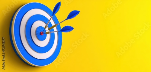 The Target with Three Blue Arrows Hitting the Bullseye on Yellow Background