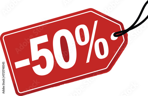 Red tag displaying a fifty percent discount, perfect for sales and promotions