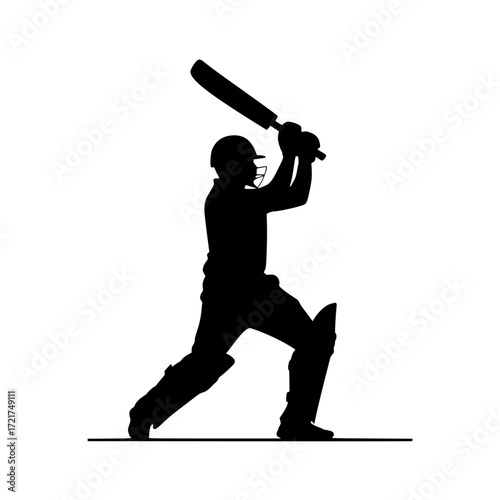 Dynamic cricket batsman silhouette poised to strike embodying power and precision for sports branding team logos and athletic promotions