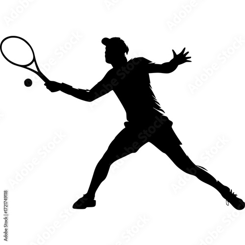 Dynamic silhouette of a tennis player hitting a forehand powerful action shot for sports advertising or athletic brand campaigns