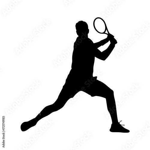 Dynamic tennis player silhouette hitting powerful forehand shot perfect for sports marketing fitness campaigns and athlete endorsements