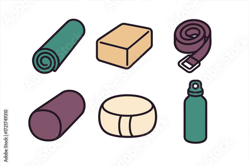Diverse collection of yoga and meditation accessories for physical and mental well-being practice